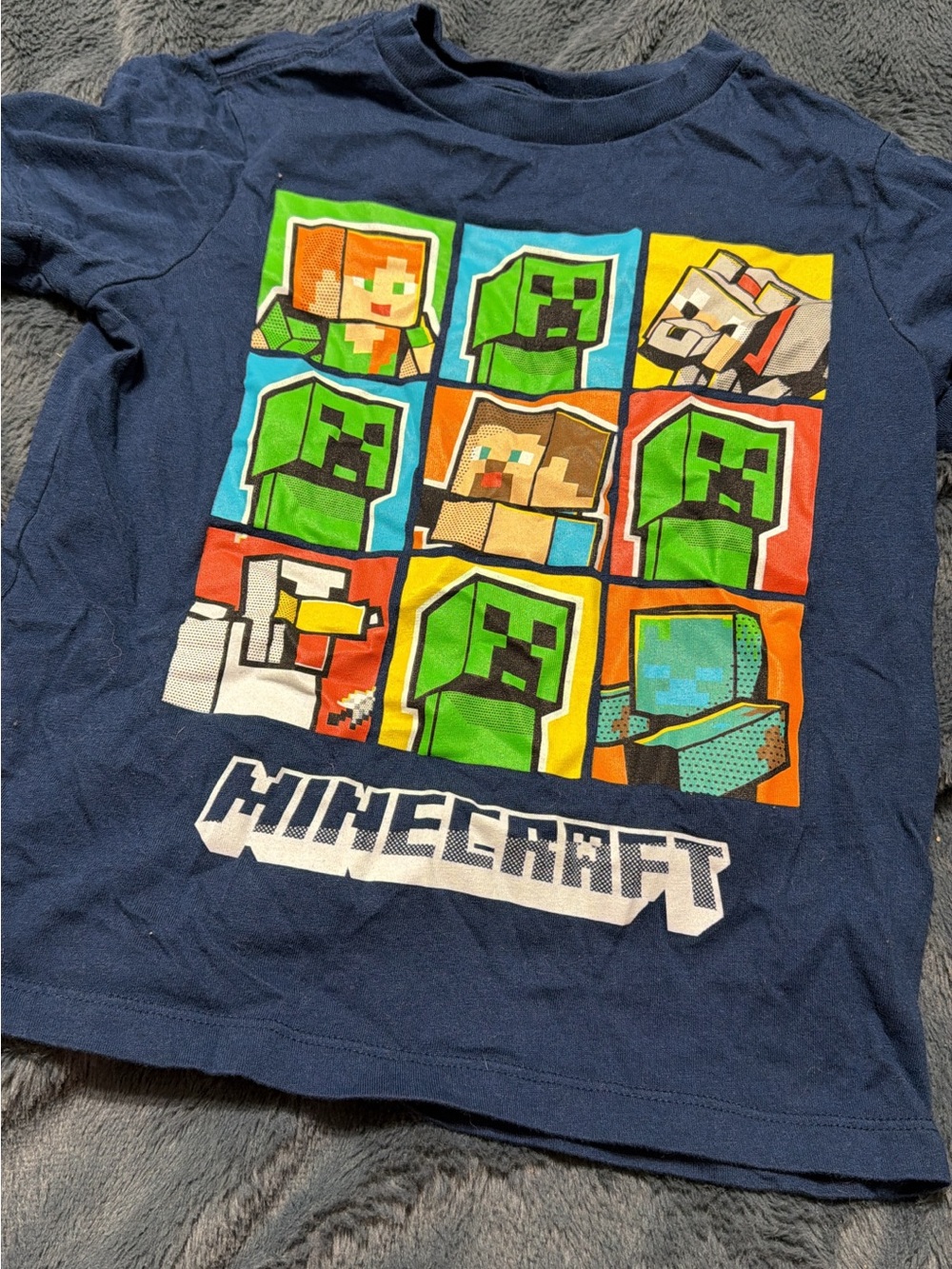 Old Navy Navy Blue Minecraft Graphic Tee with Multicolor Character Squares
